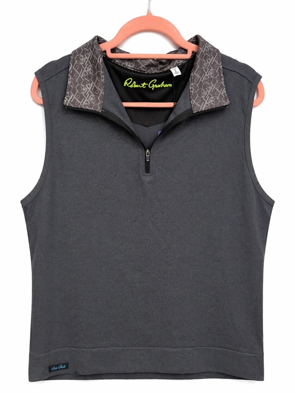 NWT- Robert Graham- Men’s Gray Quarter Zip Polo Sweater Vest. Size L